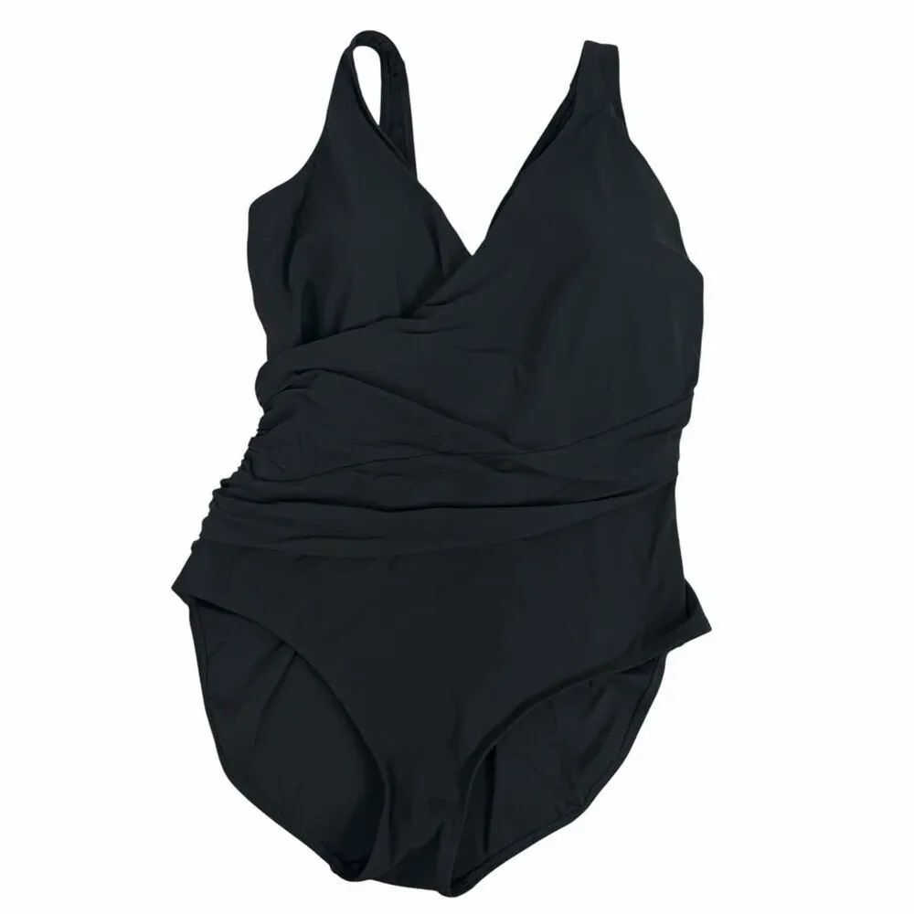 L.L. Bean Black 18W Plus Shaping Crossover Tank Swim Suit